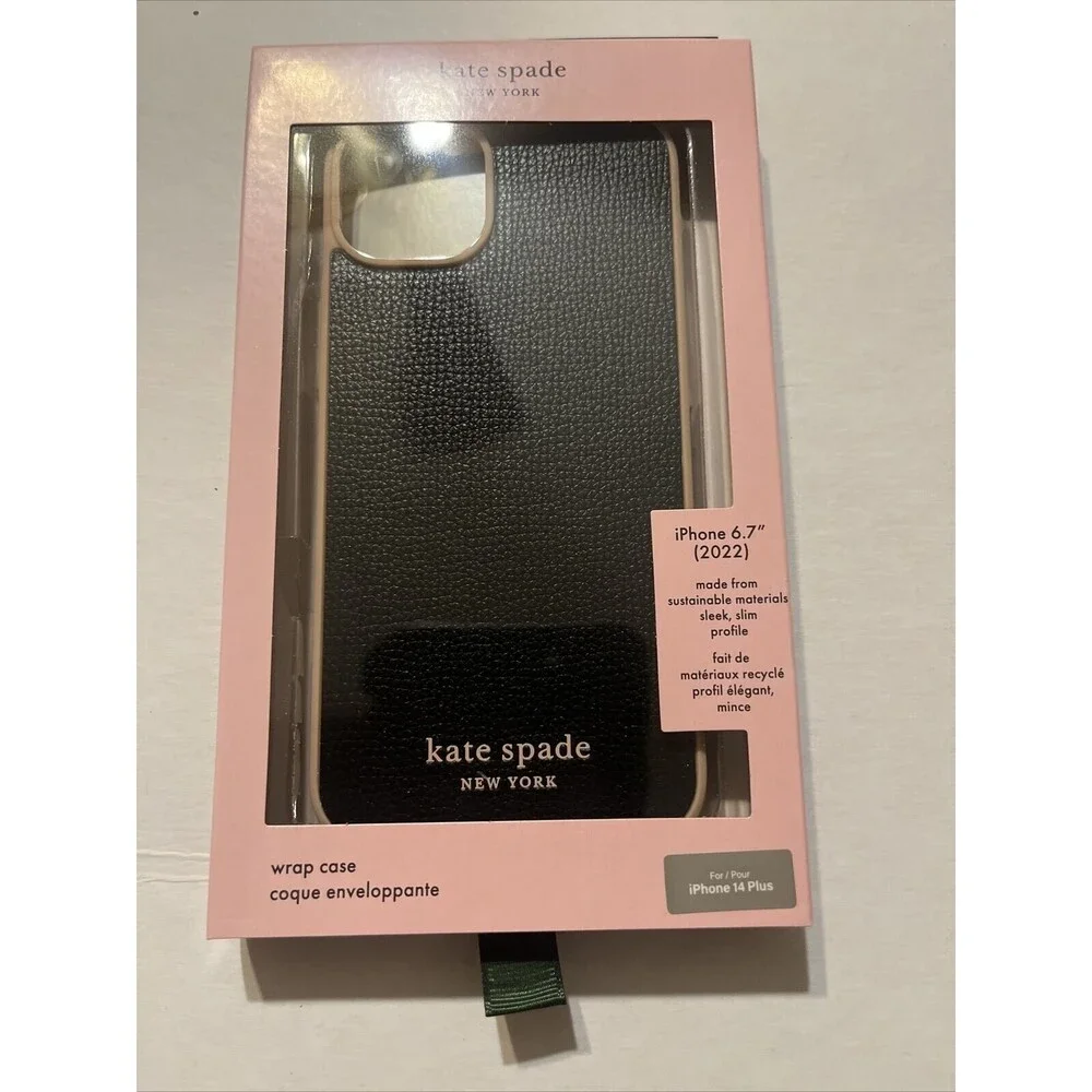 Kate Spade Apple iPhone 14 Plus Black Protective Wrap Case NEW